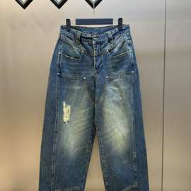 天花板版本现货高品质V家新款绿松石阔腿牛仔裤宽松版型男女同款