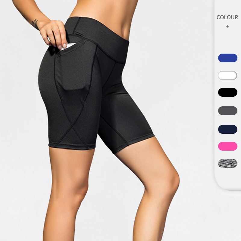 Women High-Elastic Yoga Shorts Pockets Mid-High Waist Fitness Sports Running Quick-Drying Wicking Tights