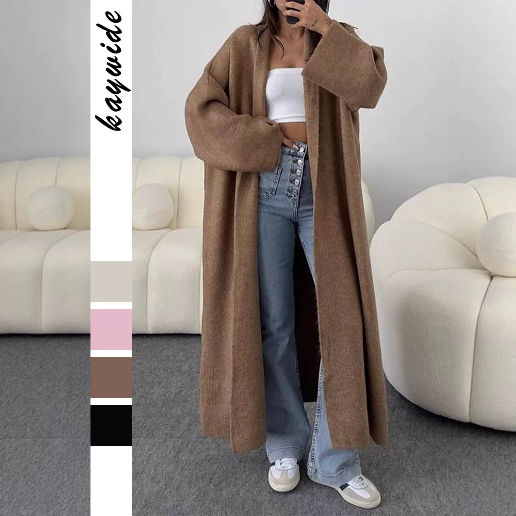 2025新款跨境欧美时尚长袖毛织大衣风衣毛衣女装秋冬亚马逊独立站