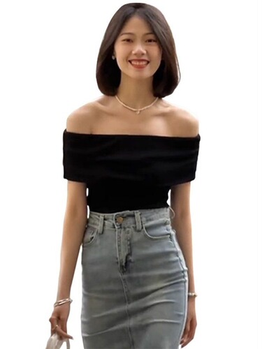 Spice girl one-shoulder black slim shirt niche short slim slim slimming 2025 spring new Korean style top for women
