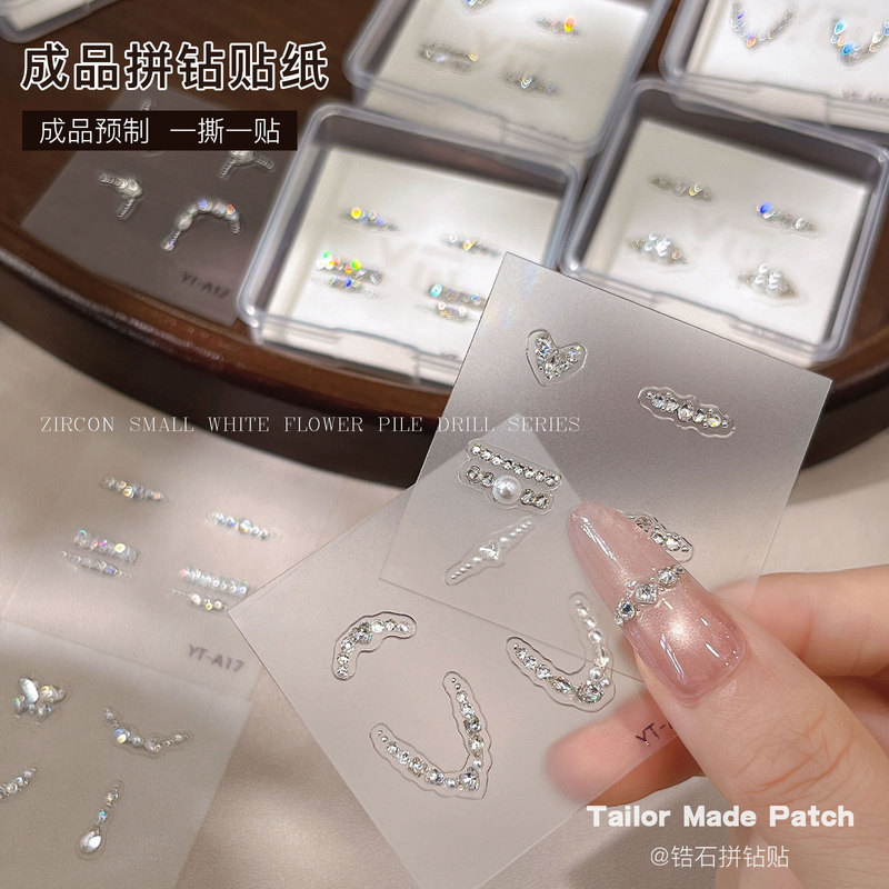 New heart-shaped necklace with rhinestones, popular French-style luxury pre-made rhinestone nail art stickers, wholesale New heart-shaped necklace with rhinestones, popular French-style luxury pre-made rhinestone nail art stickers, wholesale