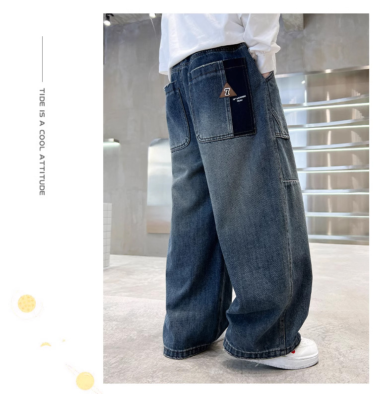 Casual denim broek voor jongens wijd model modieuze stijl_voghion.com