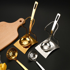 不鏽鋼方尾亮光湯勺一體勺架火鍋烹飪勺漏勺餐廳公用勺子架套裝