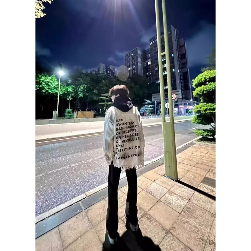 American Tassel Tie-Dye Denim Jacket Men's Spring and Autum Hiphop Trendy Brand High Street Niche High-End Loose Jacket