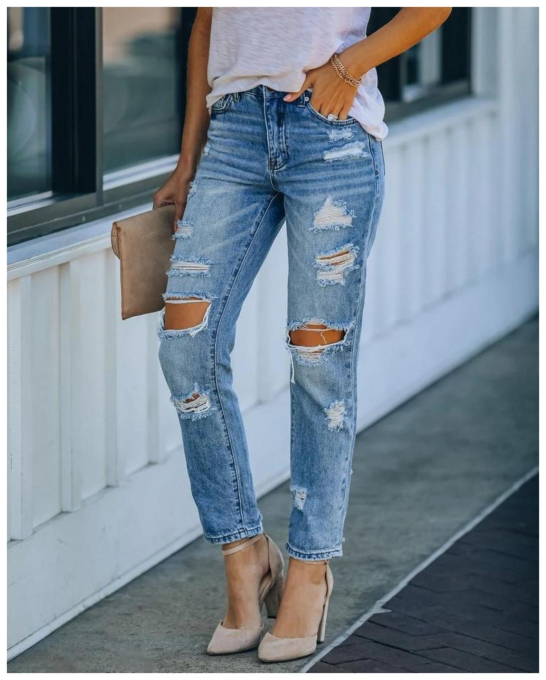 Washed Water Ripped Straight Leg Jeans NSJRM72194