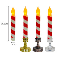 亚马逊圣诞节蜡烛条纹杆蜡配金色烛台节日派对桌面装饰AA电子蜡烛