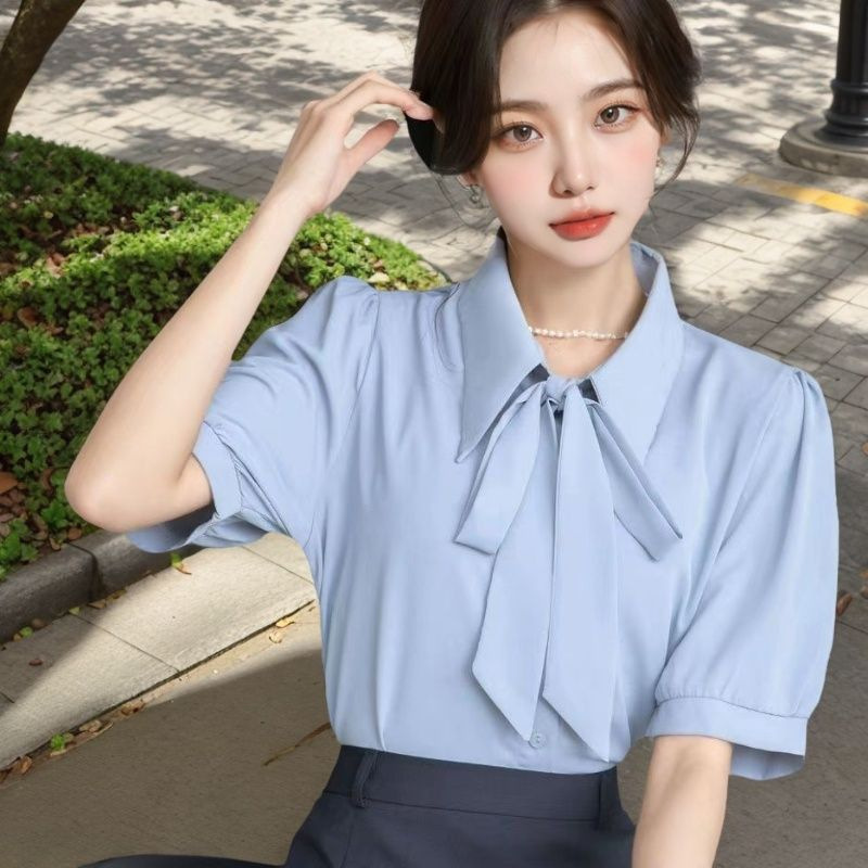ブルーシフォンシャツレディース半袖夏プロフォーマル教師着用公務員服キャリア面接スーツ|undefined