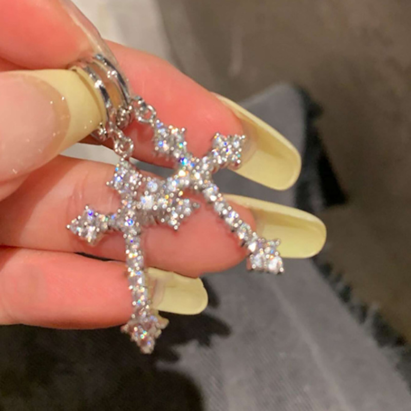 European and American Cross-Border Hot-Selling Cross Pendant Earrings for Women, Creative Temperament, Rhinestone Fashion Earrings, Stacked Earrings