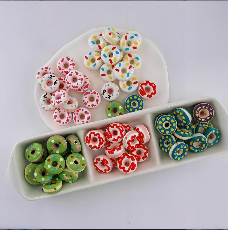Cartoon Ceramic Donut Beaded Ceramic Beads Double-sided Hand-painted Oil Dropping Beads Perforated DIY Bracelet Mobile Phone Chain