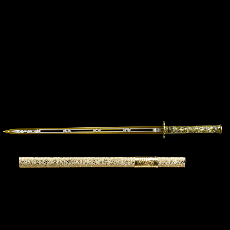 ✅龙泉市刀剑一体高锰钢烤色汉剑宝剑硬刀防身冷兵器收藏摆件未开