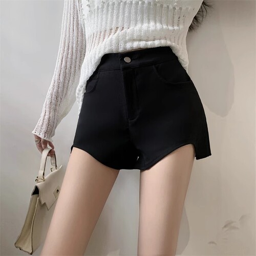 Design sense niche, legged, long black tight shorts, women's high-waist, sexy, hip, small hot girl stretch hot pants