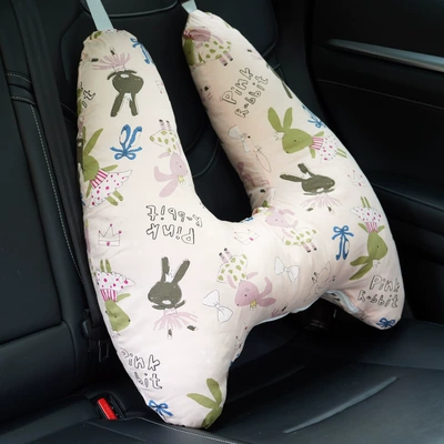 Seat belt shoulder pad: anti-collar neck baby pillow - flower-skirt-rabbit-removableupgrade-linercotton-breathable-5566cm