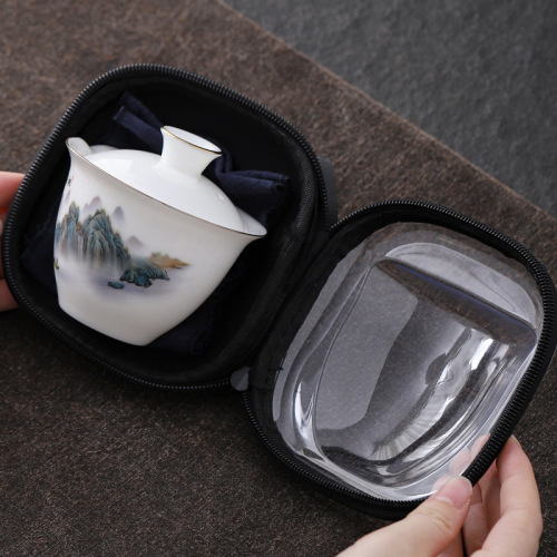 Factory Direct Sale Ceramic Fast Cup Sheep Fat Jade Portable Travel Tea Set Gift Business Company Gift