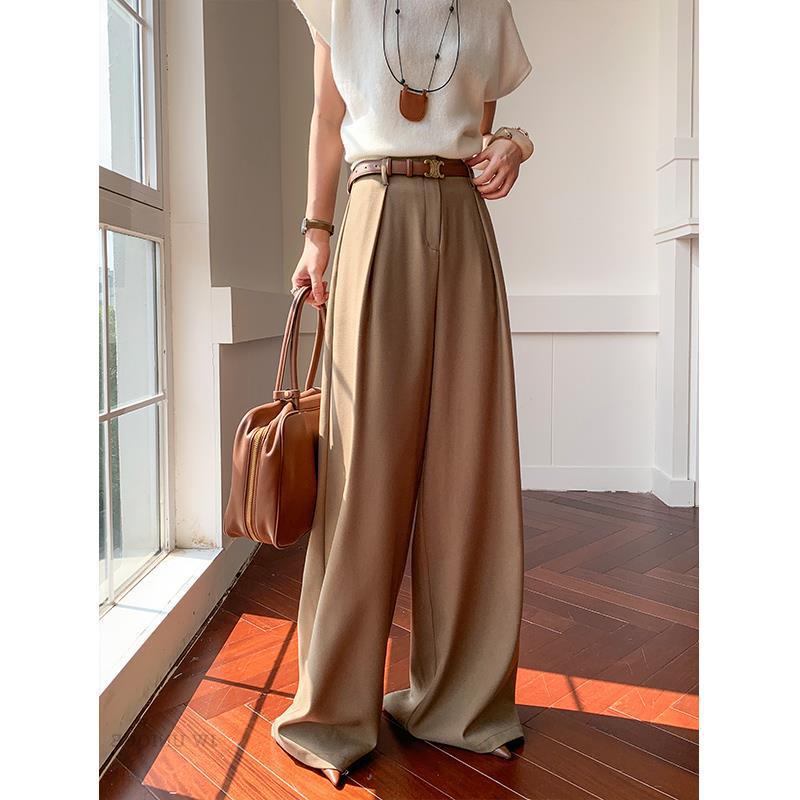 2025 Early Autumn New Casual Pants Floor-Length Pants Socialite Korean Khaki High-Waisted Straight Wide-Leg Pants for Women