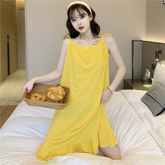 Directo de fábrica del camisón verano puro deseo estilo arco Correa pijamas mujeres japonés Dulce fino sedoso desgaste hogar