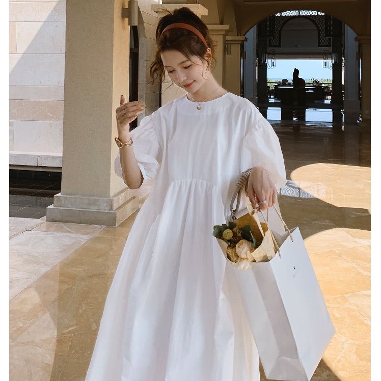 2025 new Korean version of ins loose casual slim white big pendulum A word fairy pure want to dress women summer