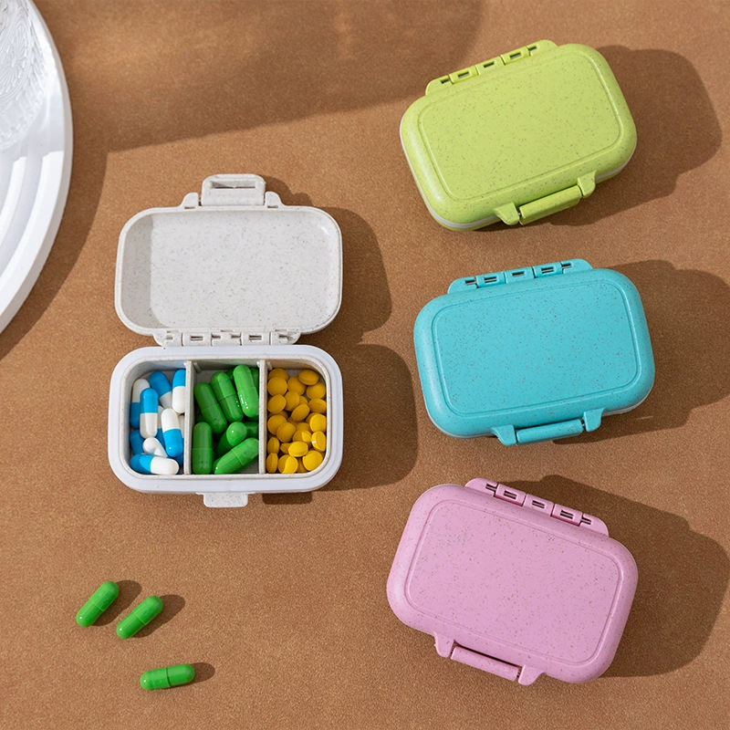 Маленькая коробка для таблеток из пшеничной соломы с тремя сетками мини-портативная коробка для хранения лекарств для деловых поездок