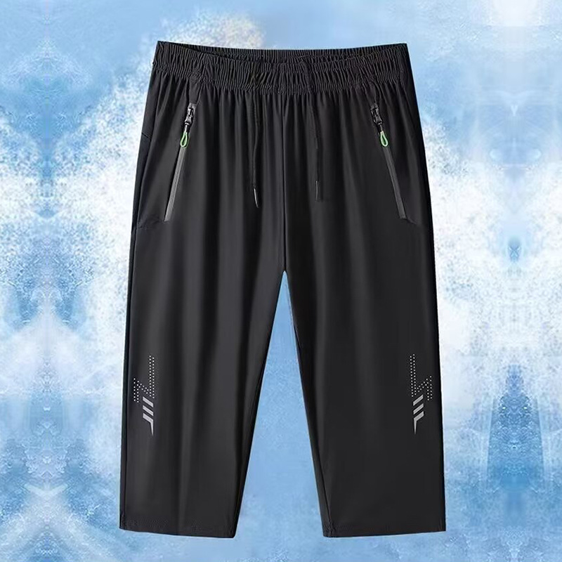 Source Factory Specializes in Foreign Trade Summer Ice Silk Cropped Pants Men's Casual Sports Pants Quick-Drying Breathable Beach Pants