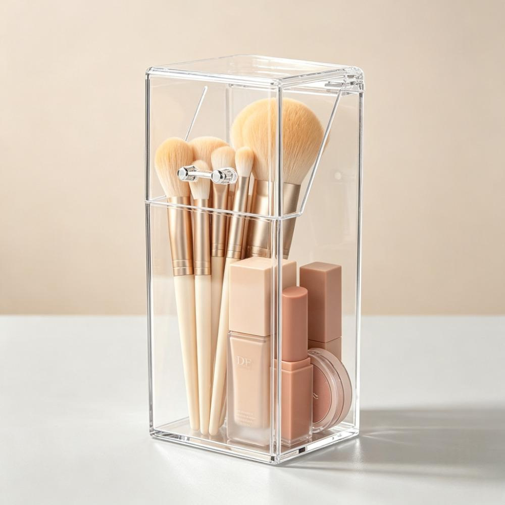 Staubdichte Acryl-Aufbewahrungsregal tragbarer Desktop-Lippenstift-Pinsel transparente Box mit Deckel Stiftständer Makeup-Pinsel-Aufbewahrungsbehälter