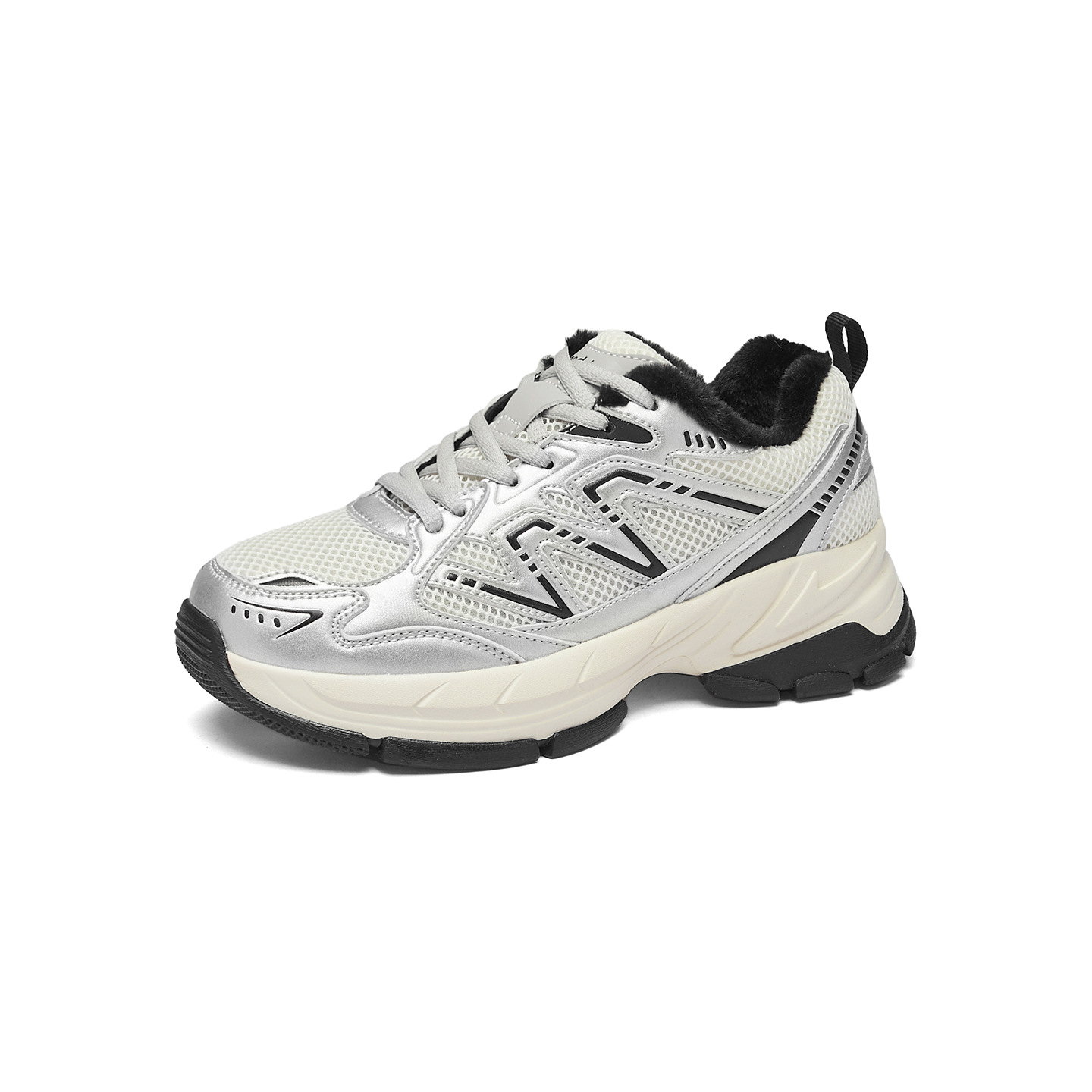 Zapatos deportivos de plata para mujeres 2025 nuevo otoño y invierno con una base gruesa de veludo gigante hermoso alpinismo zapatos de algodón