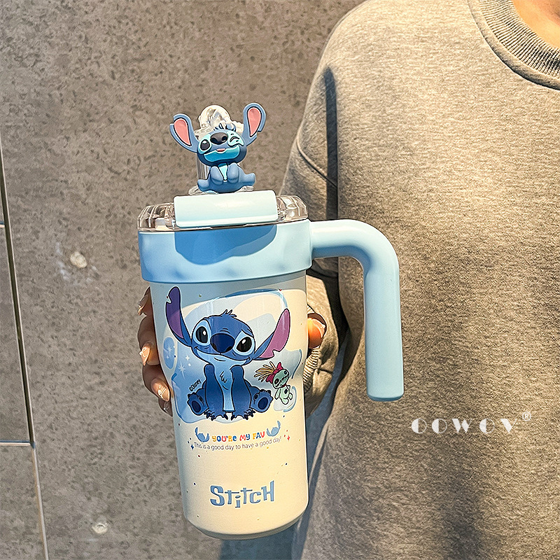 ステッチ魔法瓶カップ ストロー アイスカップ コーヒーミルク 大容量 トン トン 高価値 ポータブル オフィス 車用カップ|undefined