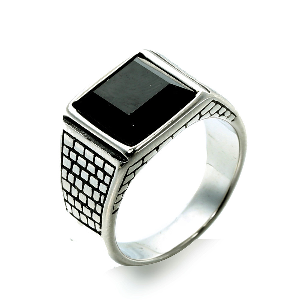 1 Piece Quantity Daily, Street Occasion Retro Punk Square Stainless Steel Inlay Artificial Diamond Unisex Rings Men Signet Rings