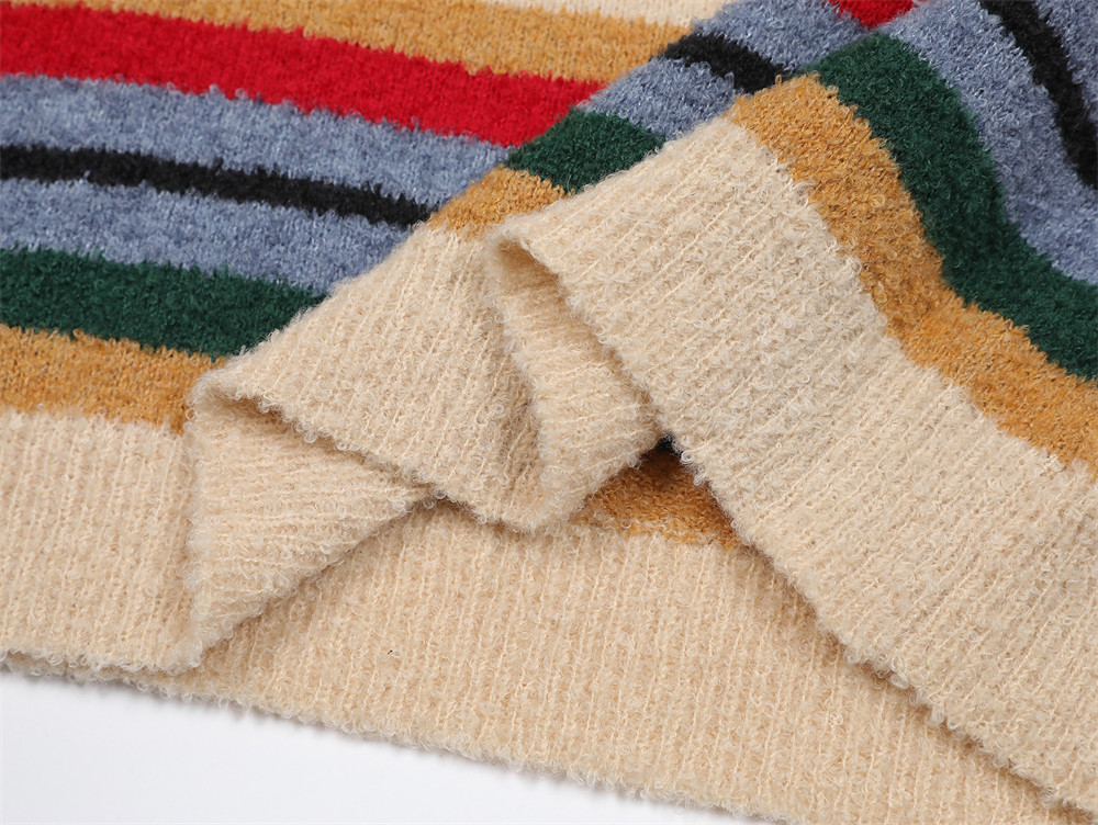 Sweter w paski z okrągłym dekoltem dla chłopców – kolorowy dzianinowy sweter, luźny krój i styl uliczny (S-XL)_voghion.com
