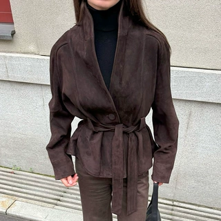 2025秋冬新款复古麂皮绒长袖夹克磨砂绒外套女设计感气质休闲跨境