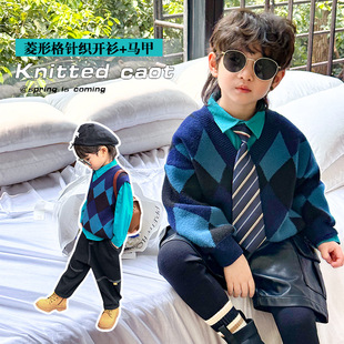 Children's Clothing Boys' Cardigan Sweater 2025 Spring New Korean Style Casual Vest for Children and Middle-Aged Children Knitted Vest Top