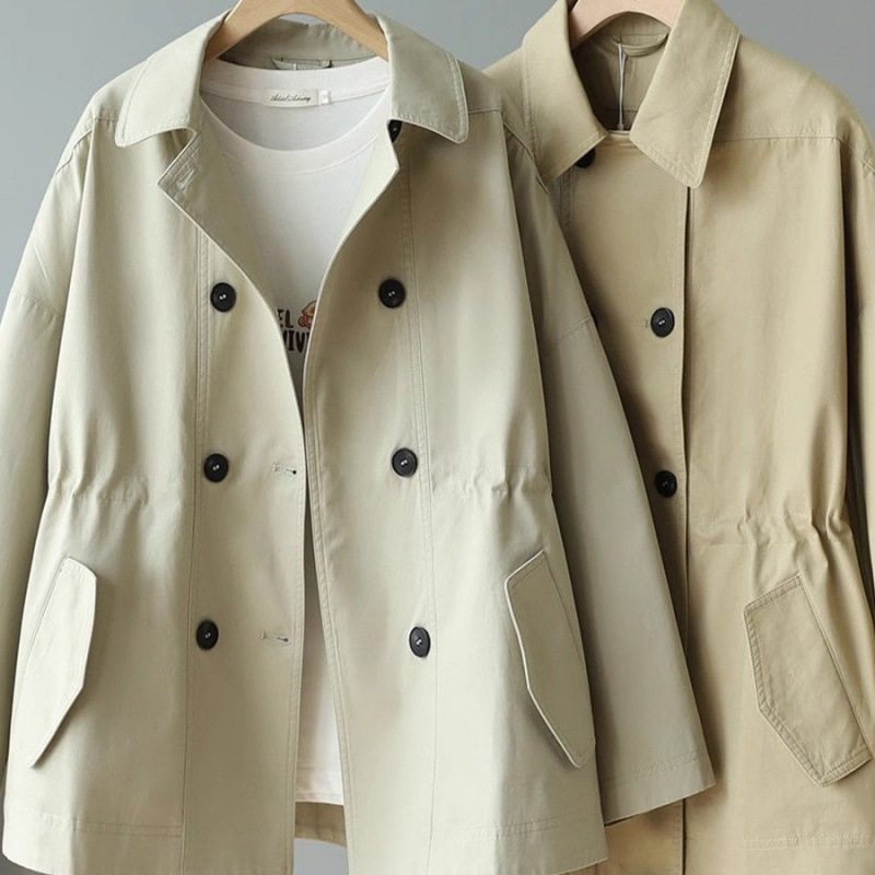 2025 Short Spring New Fashion Elegant Double-Breasted Windbreaker Jacket Loose Stand Collar Casual Jacket