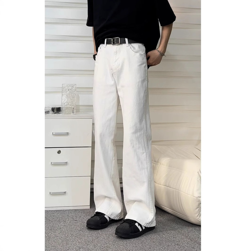 High-grade White Stretch Micro-lar Jeans Men's Ins Trendy Straight Loose Casual All-match Long Pants Men's Wear