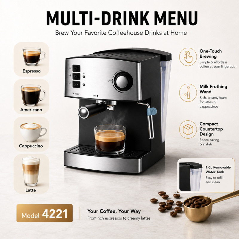 VDE espresso European standard plug 15Bar steam foam extraction grease pump pressure espresso coffee machine