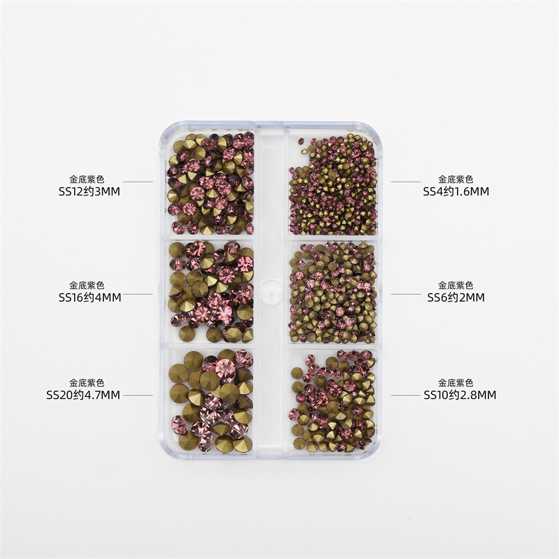 Internet celebridad nuevo estilo manicura pila diamante 6 rejilla en caja blanco rosa puntiagudo inferior diamante rhinestone nail joyería al por mayor