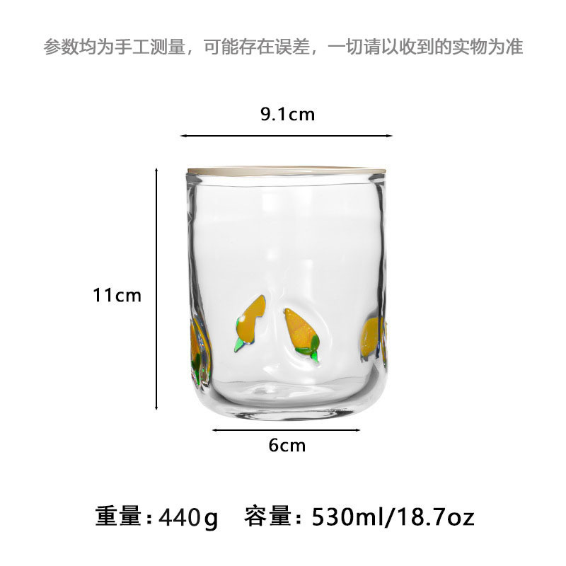 中古人工开口贴片水晶玻璃杯樱桃草莓压花贴片装饰饮品咖啡杯|undefined