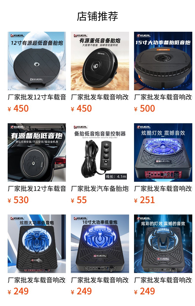 Manufacturer Wholesale Car Audio Modification High-Power 12V Active Class D Overweight 12inch Car Spare Tire Subwoofer