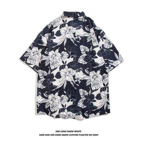 Hawaiian floral shirt for men, short-sleeved, with a Thai, Hong Kong-style Baroque cool and stylish shirt, for beach vacation, silk outerwear.