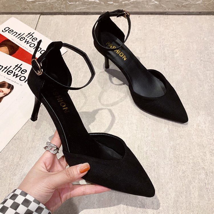 Cross-Border 2026 Pointed-Toe Black High-Heeled Shoes with Buckle, Stiletto Heels, Sexy Women's Fashion Shoes Wholesale