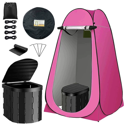Outdoor Bathing Tent Portable, Avtomobil dam çadırları - 2-window-rose-red-tent-covered-version-black-toilet-single-tent-120120190cm