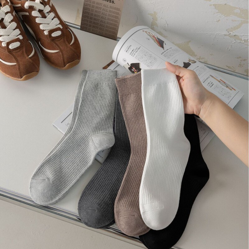 Cleanfit Old Money Style Waffle Men's Socks Double Needle Anti-Pilling Mid-Calf Socks Minimalist Style Combed Cotton Men's Socks