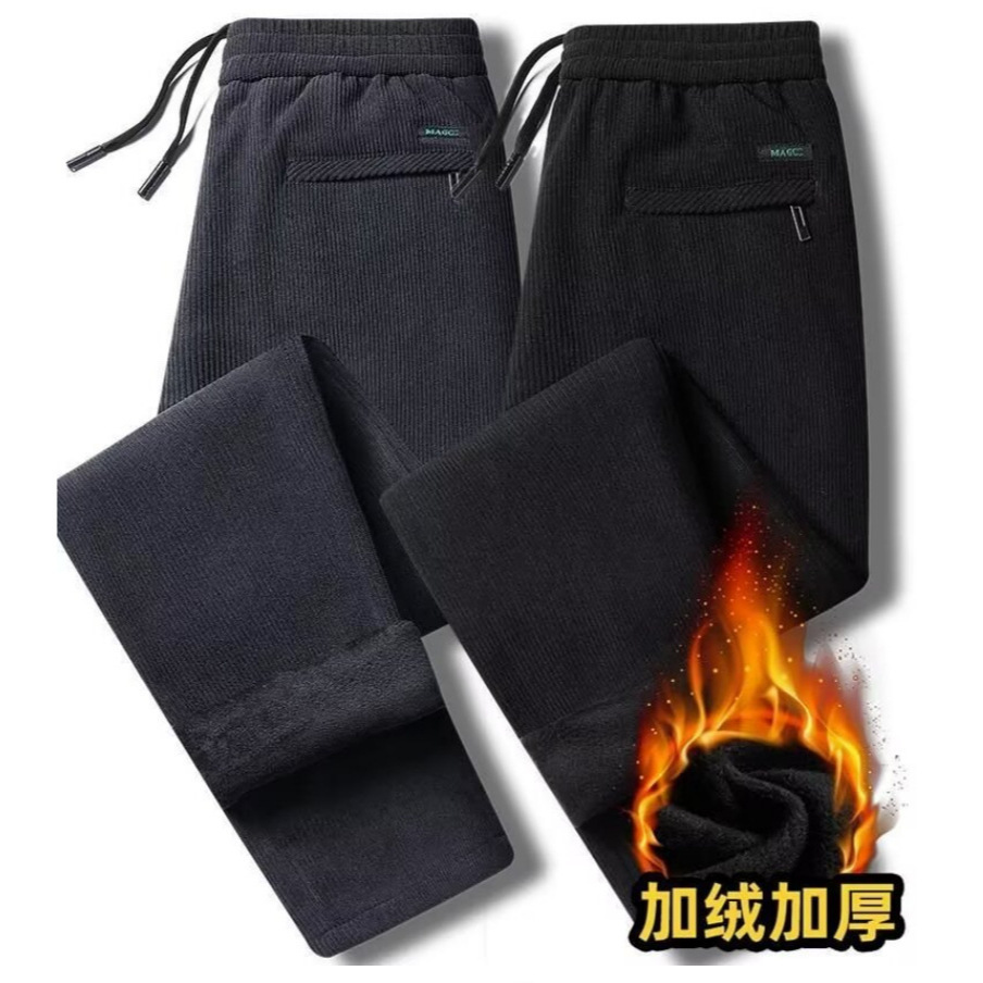 Otoño y invierno de cordillera para hombres con pantalones casuales más gruesos, pantalones casuales de calentamiento sueltos, pantalones rectos para hombres