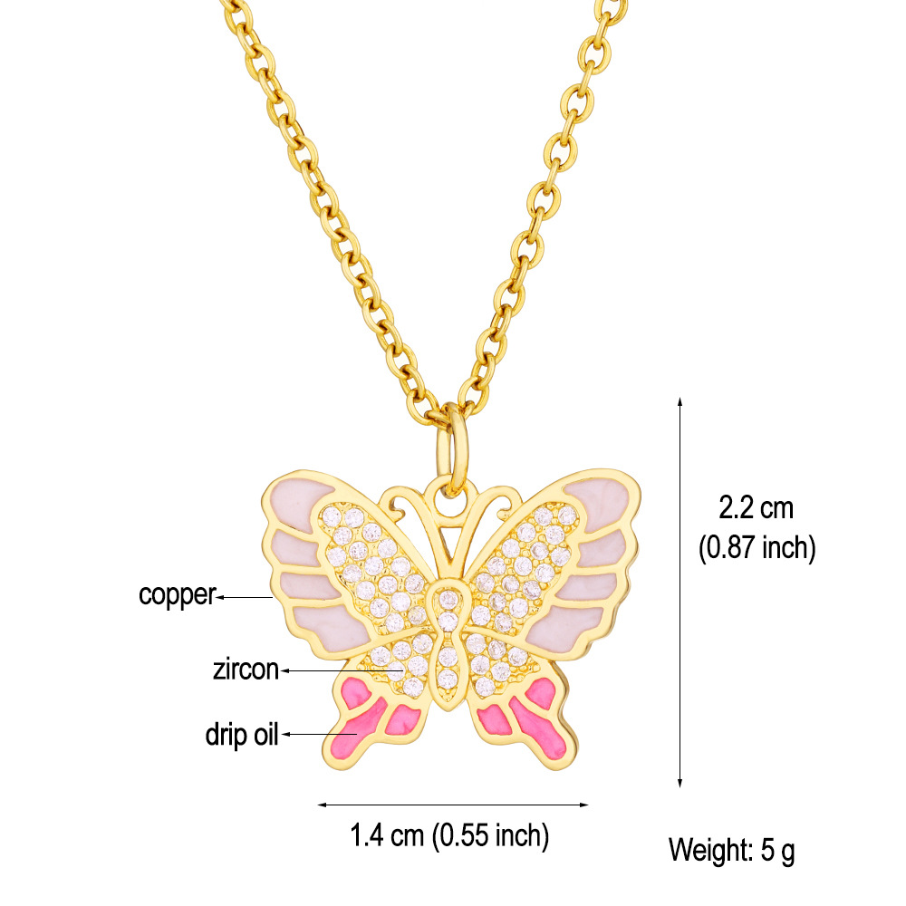 Simple Style Butterfly Copper Enamel Inlay Zircon Pendant Necklace 1 Piece display picture 1