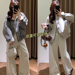 正反两穿设计感外套！早秋巴恩风拼接翻领宽松休闲收腰夹克上衣女