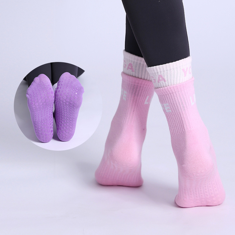 Ladies New Dual Tap Long Socks Yoga Socks with Gel Slip-Resistant Ankle Socks Fitness Bodhi Pull Running Socks