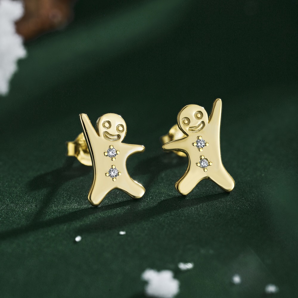 Cute Gingerbread Sterling Silver Plating Zircon Ear Studs 1 Pair display picture 5