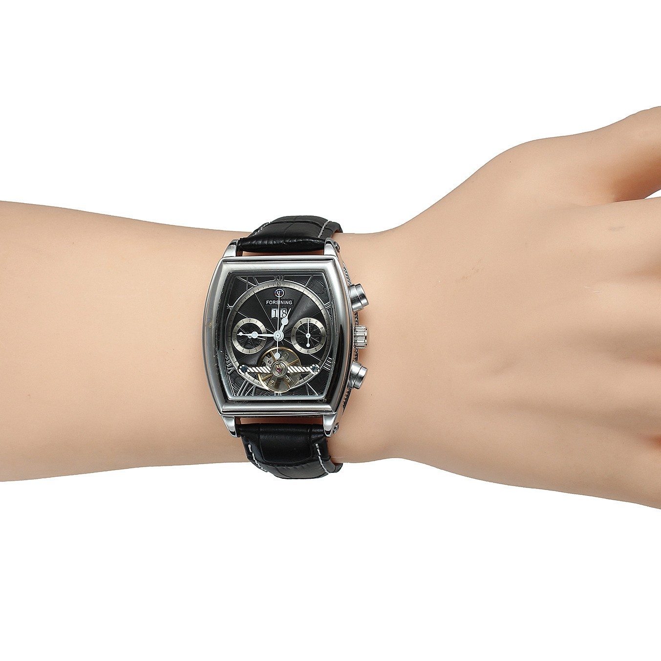 Montre mécanique FORSINING à volant creux et double calendrier circulaire pour hommes et femmes_voghion.com