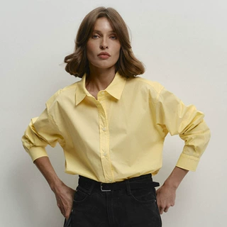 跨境纯棉黄色衬衫女欧美2025春夏新款通勤衬衣舒适宽松纯棉衬衫女