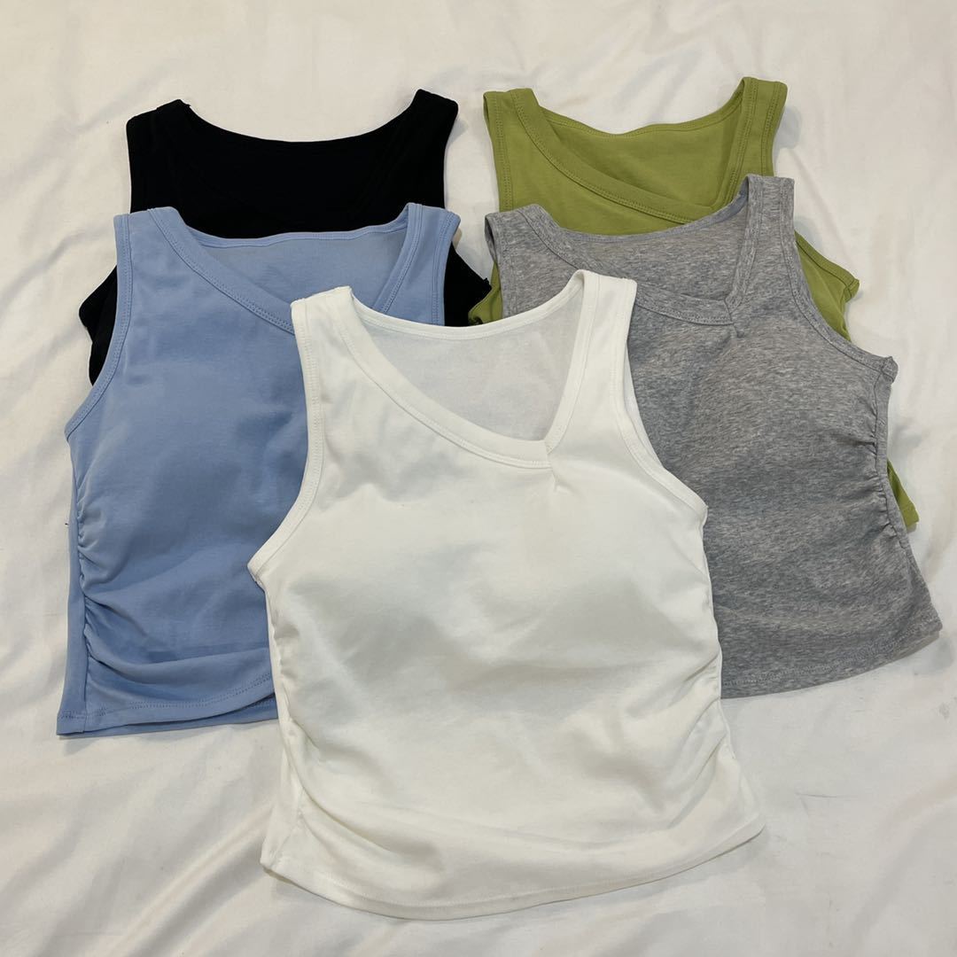 Summer new style with beautiful back and chest, irregular suspender, fixed chest pad, sports vest, base, strapless_voghion.com