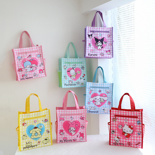 New Love Series Oxford Cloth Double Layer Tuition Bag Art Bag Cute Cartoon Print Student Portable Tuition Bag