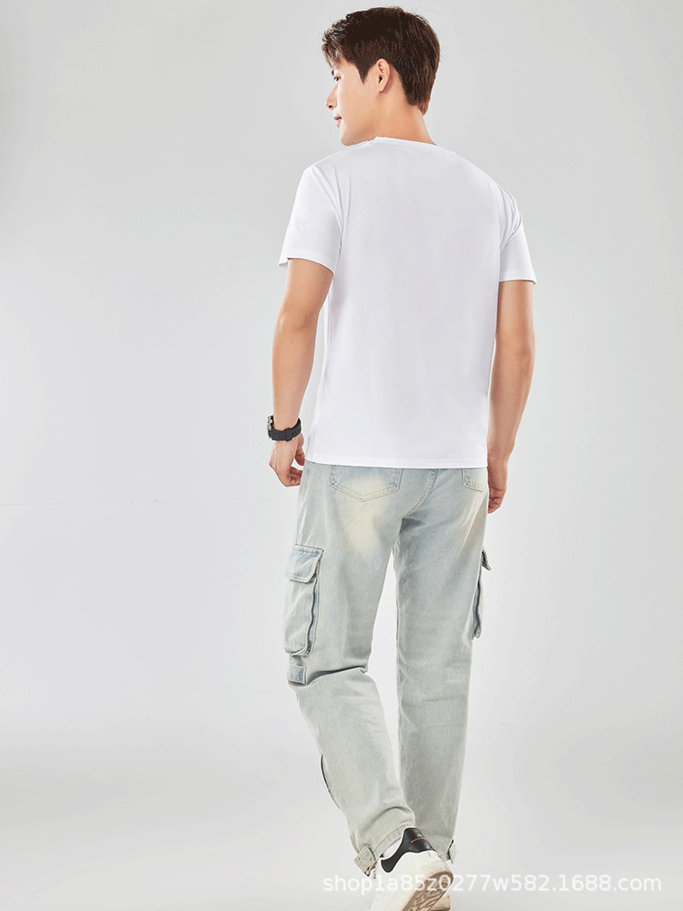 Nueva camiseta con sensación de hielo para hombre de manga corta Solona, camisa cultural, camisa publicitaria de letras, ropa de trabajo suelta de cuello redondo, impresión de letras