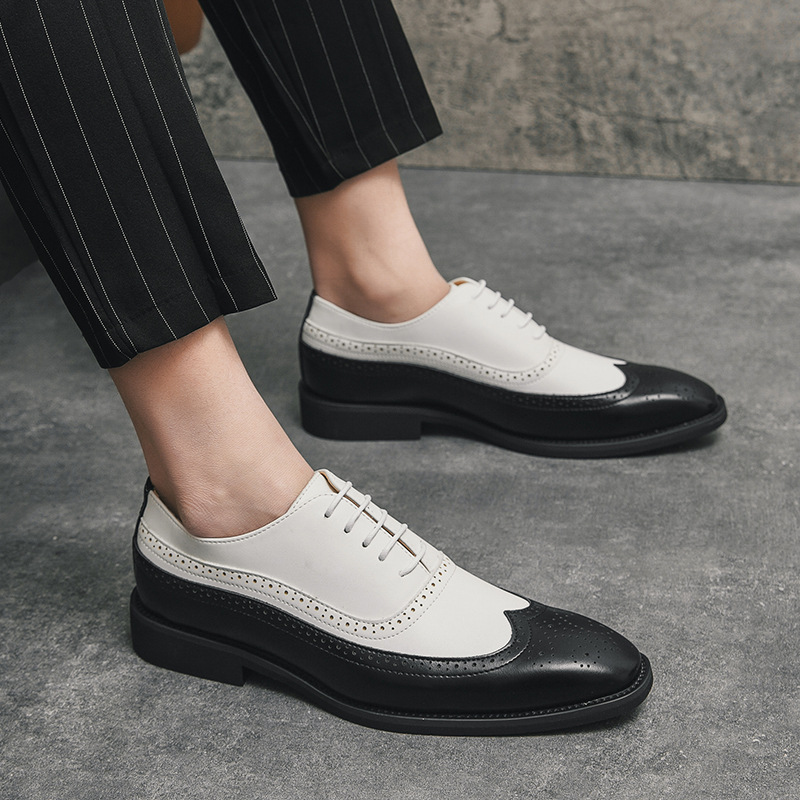 Häre Brogue Lieder-schong Mat Quadratescher Spëtzt Zweifarweg_voghion.com